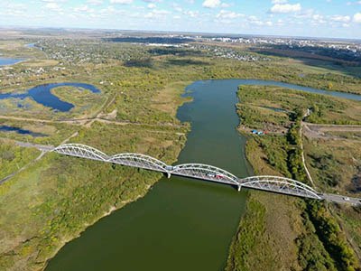 Петропавловск, автомобильный Мост через Ишим, вид с высоты